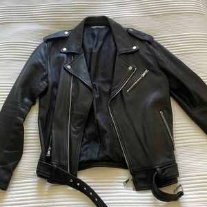 ZARA MAN LARGE BLACK LEATHER MOTO JACKET